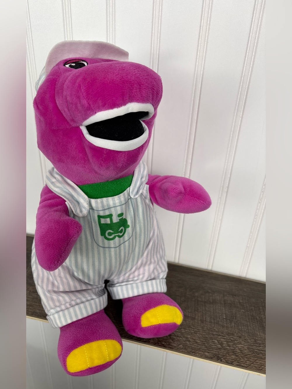 Fisher-Price Barney Train Conductor Plush Toy Stripe Overalls Barney & Friends - Picture 2 of 6